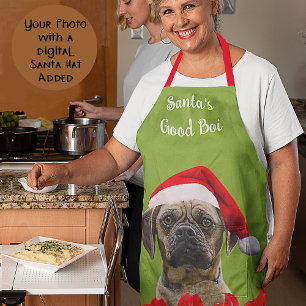 Delantal Foto personalizada de perro con sombrero rojo de S