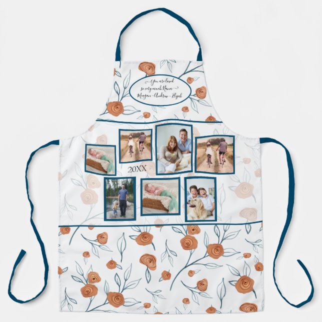 Delantal Fotos azules de Boho Floral Terracotta para Nana (Anverso)