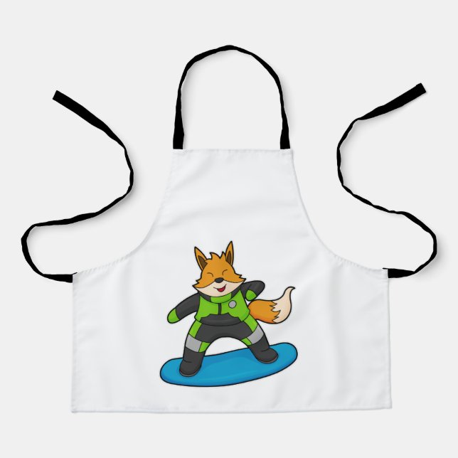 Delantal Fox como Snowboarder con Snowboard (Anverso)