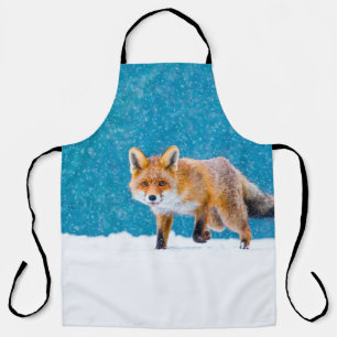 Delantal Fox en invierno. Fox roja, Vulpes vulpes, olfatead