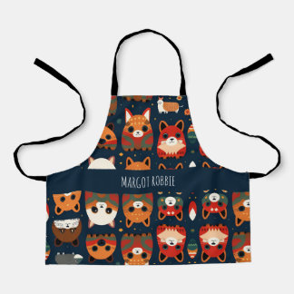 Delantal Foxes y gatos en el bosque Patrón retro