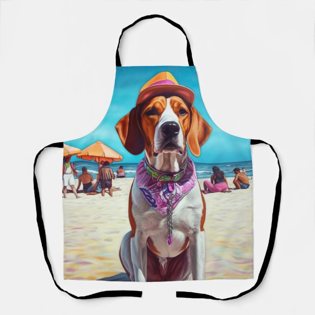 Delantal Foxhound inglés americano en la playa, regalo de v (Anverso)