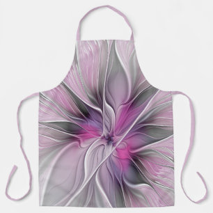 Delantal Fractal floral moderno abstracto flor rosa gris