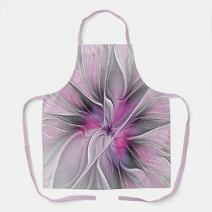 Delantal Fractal floral moderno abstracto flor rosa gris