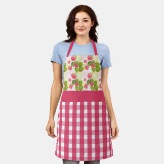 Delantal Frambuesas elegantes y Gingham rosa