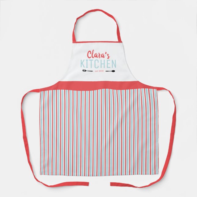 Delantal Francés personalizado: rayas rosas y azules (Anverso)