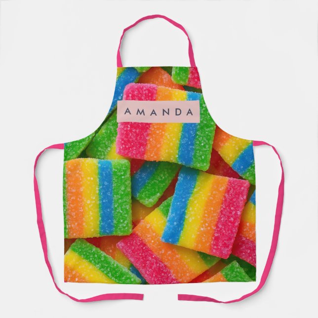 Delantal Franja de Caramelo de Arcoíris Vibrante Personaliz (Anverso)