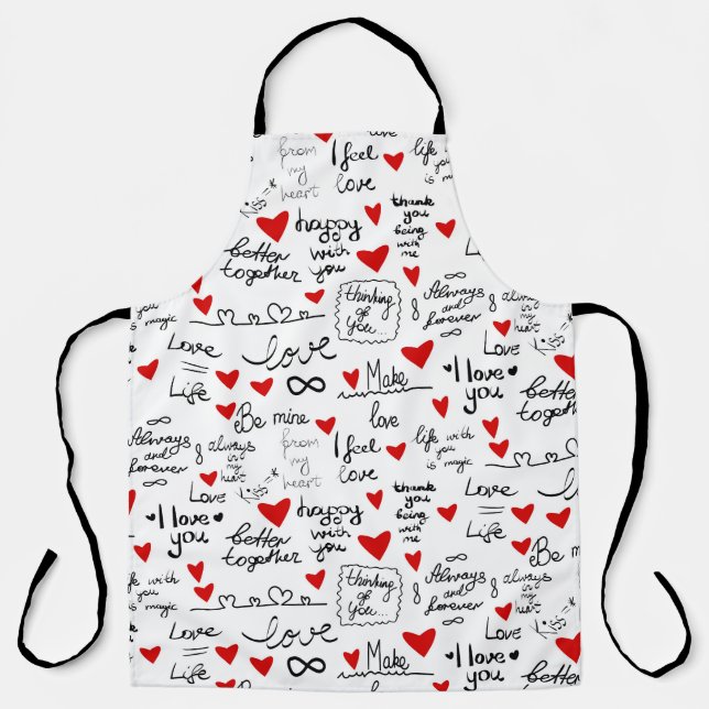 Delantal Frases de amor, corazones de garabatos, patrones d (Anverso)