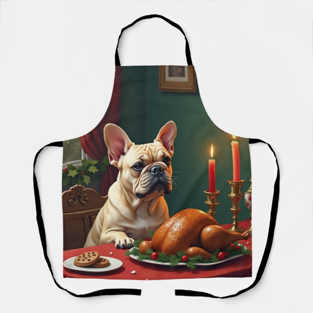 Delantal French Bulldog Christmas Eve Feast Painting (Anverso)