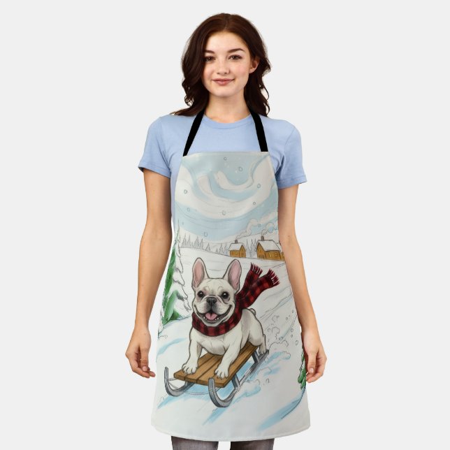 Delantal French Bulldog Sledding, Trivet (Gastado)