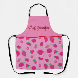 Delantal Fresa rosa, sandía y piña personalizadas