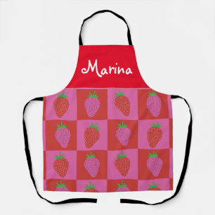 Delantal Fresas a Cuadros Rosadas y Rojas Personalizadas