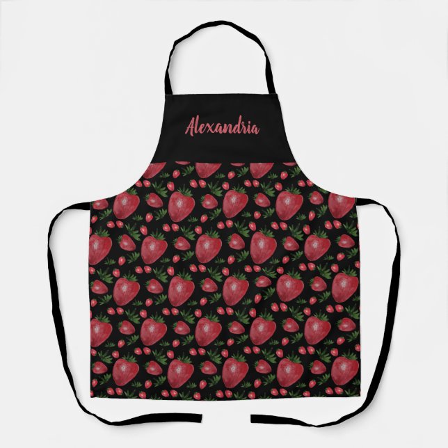 Delantal Fresas acuarela pintada a mano (Anverso)