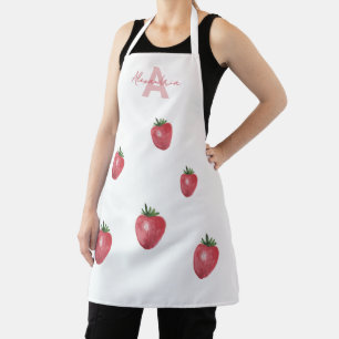 Delantal Fresas Acuarela Pintadas a Mano Monogramadas