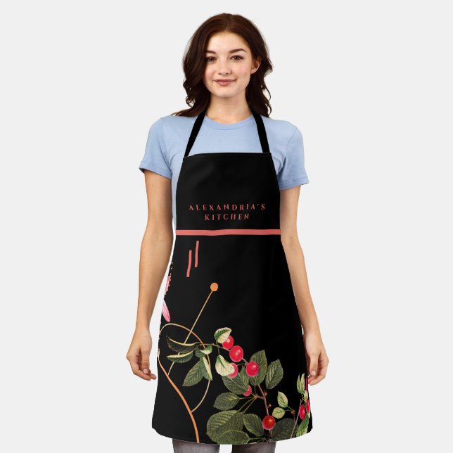 Delantal Fresas botánicas | Nombre personalizado + cocina | (Gastado)