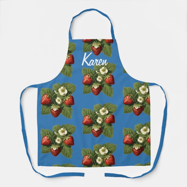 Delantal Fresas en azul francés - personalizadas (Anverso)
