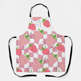 Delantal Fresas frescas de diseño a cuadros rosa genial par
