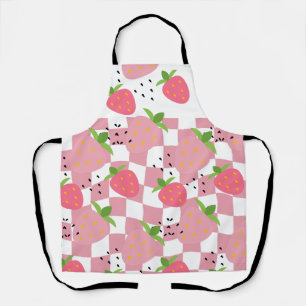 Delantal Fresas frescas de diseño a cuadros rosa genial par