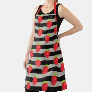 Delantal Fresas Modernas Rayas Negras y Blancas