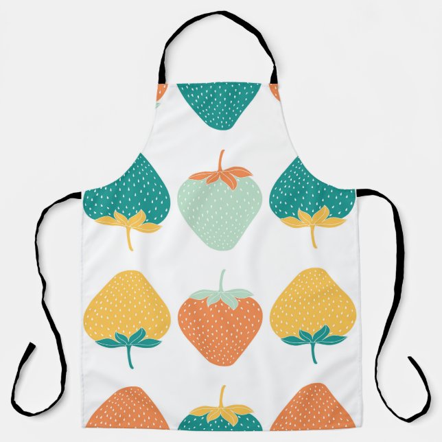 Delantal Fresas Multicolor: Patrón de fruta de época. (Anverso)