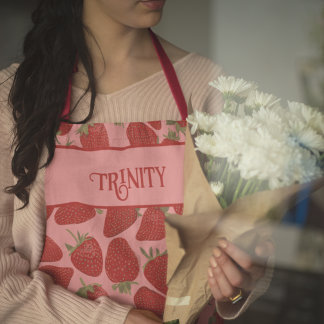 Delantal Fresas rojas maduras en rosado personalizadas
