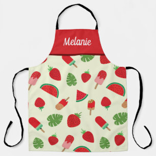 Delantal Fresas, sandía y paleta nombre personalizado