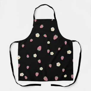 Delantal Fresas y flores Patrón negro