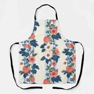 Delantal Fresas y hojas azules vintage patrón floral