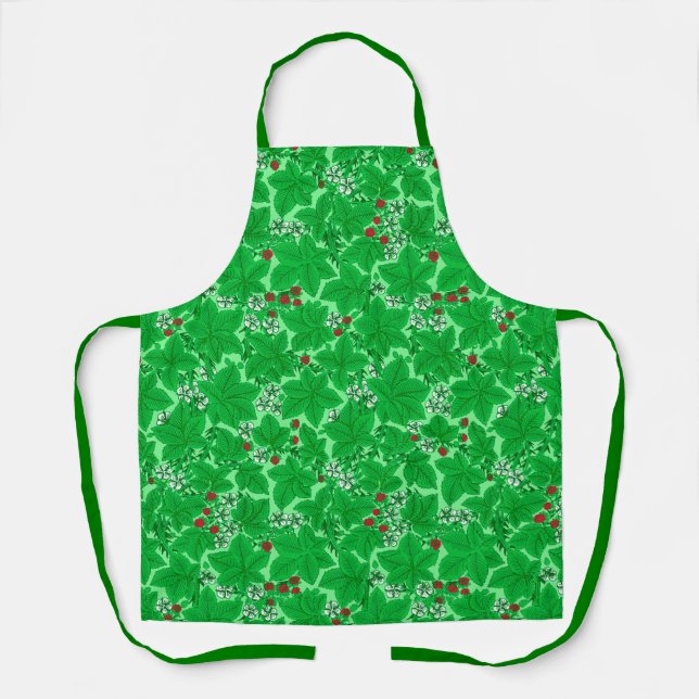 Delantal Fresas y hojas de estilo Art Nouveau, verde limón (Anverso)