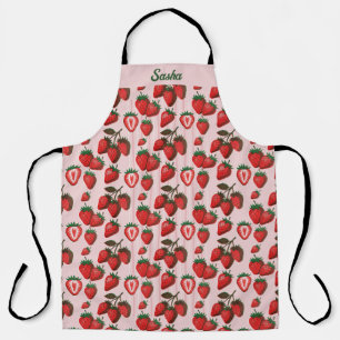 Delantal Fresas y rayas de Risografía Roja con nombre perso