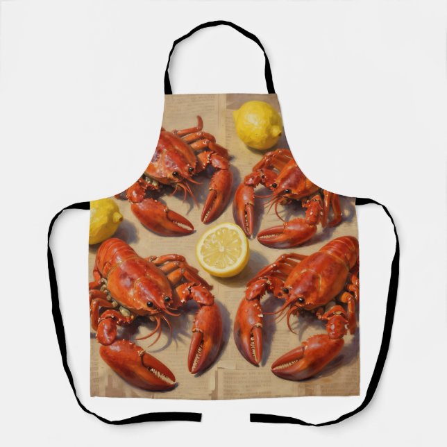 Delantal Fresh Boiled Lobster Lemon Newspaper Feast (Anverso)