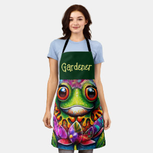 Delantal Frog Whimsical Abstract Pintura Art Floral Verde