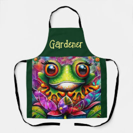 Delantal Frog Whimsical Abstract Pintura Art Floral Verde