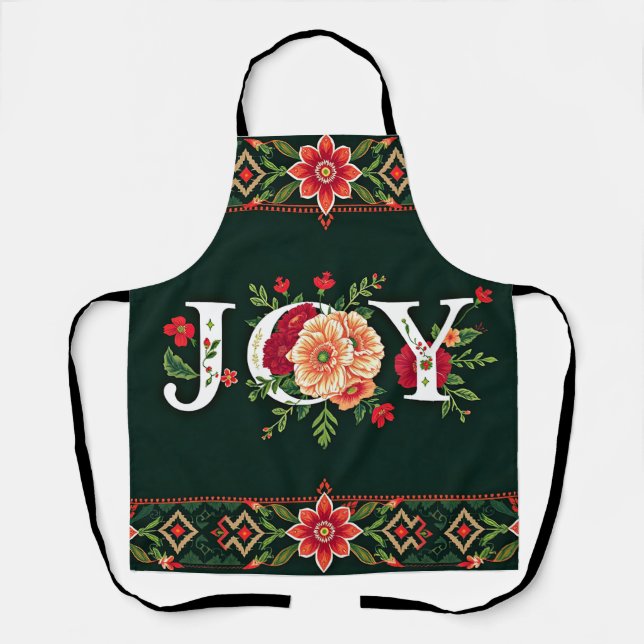Delantal frontera floral de Navidad ALEGRÍA (Anverso)