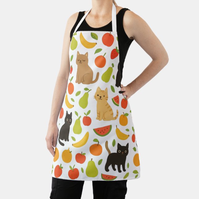 Delantal Fruity Feline Kitchen Apron: Cute Cats and Fruit  (in situ)