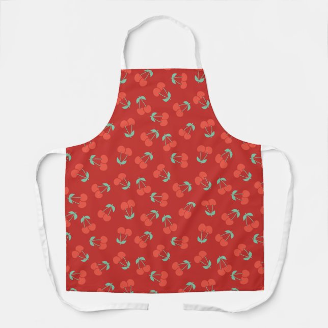 Delantal Fruta de cereza tosada en rojo en Moda Crimson (Anverso)