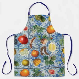 Delantal Fruta mediterránea de verano y mosaico blanco azul