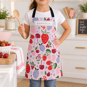 Delantal Frutas Bayas Personalizadas de Verano Rosa Dama de