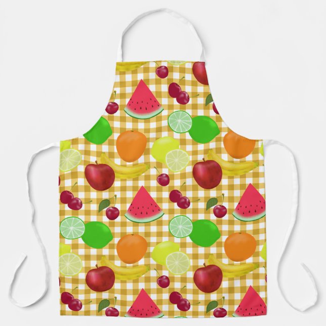 Delantal Frutas mixtas amarillo blanco Gingham Check (Anverso)