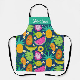 Delantal Frutas Tropicales Exóticas Nombre Personalizado 