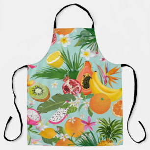 Delantal Frutas tropicales, flores: fondo vintage.