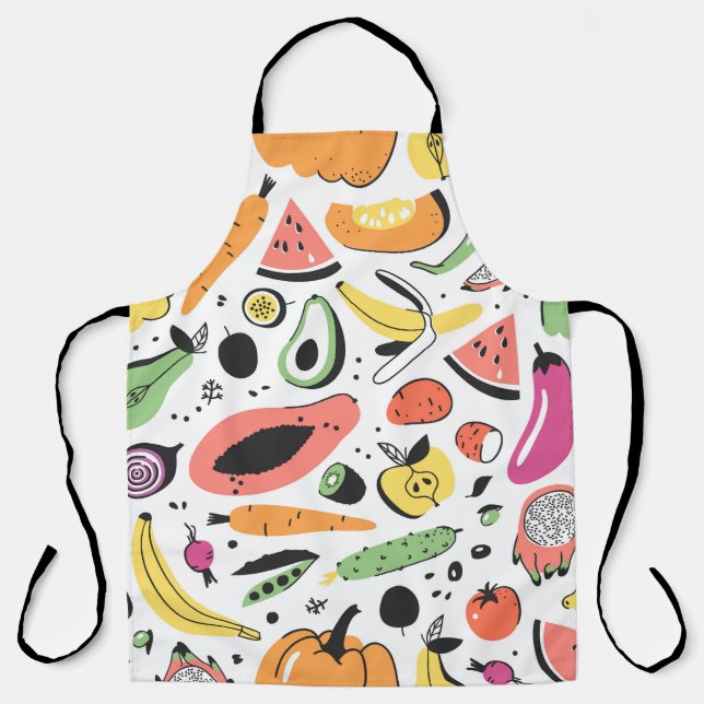 Delantal Frutas, verduras dibujadas a mano. (Anverso)