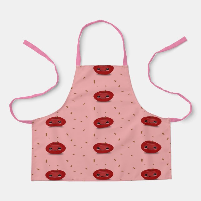 Delantal Fruto kawaii de manzana roja (Anverso)