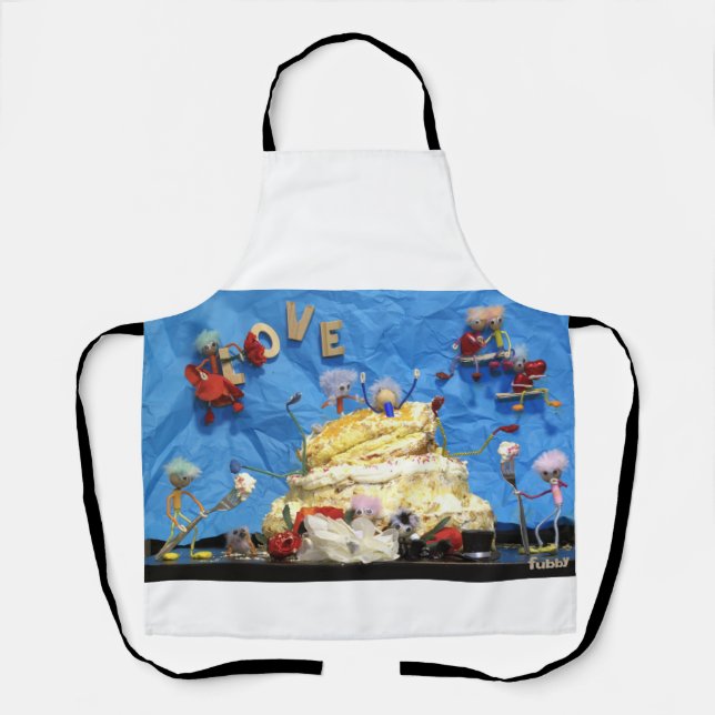Delantal Fubby feest met taart en bruidspaar. (Anverso)