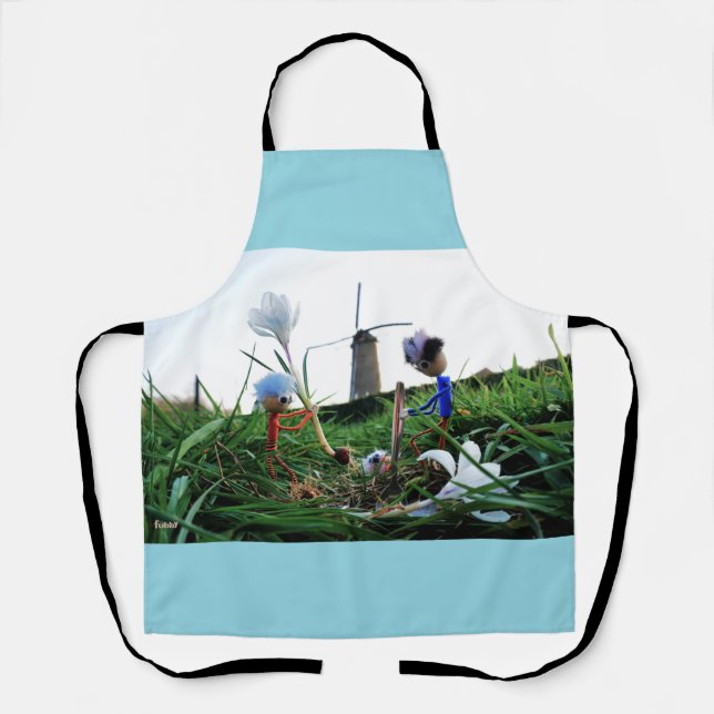 Delantal Fubby's bij een molen planten een krokus bol. (Anverso)