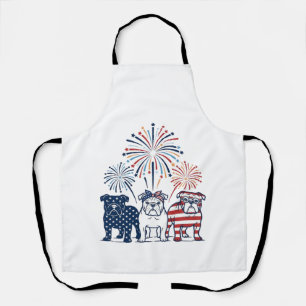Delantal Fuegos Artificiales Bulldog Patriótico Diseño Vect