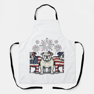 Delantal Fuegos Artificiales Patrióticos Bulldog Grabado Vi