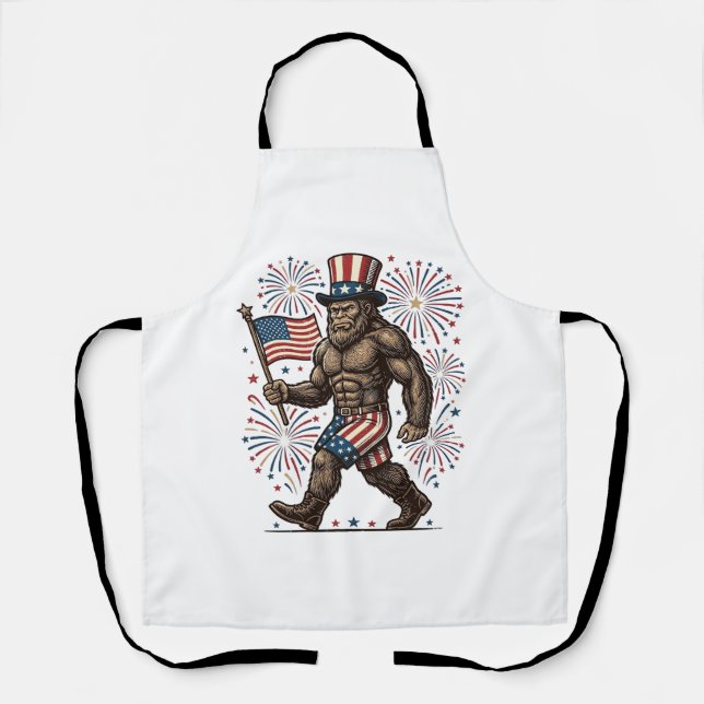 Delantal Fuegos Artificiales Patrióticos de Sasquatch Graba (Anverso)