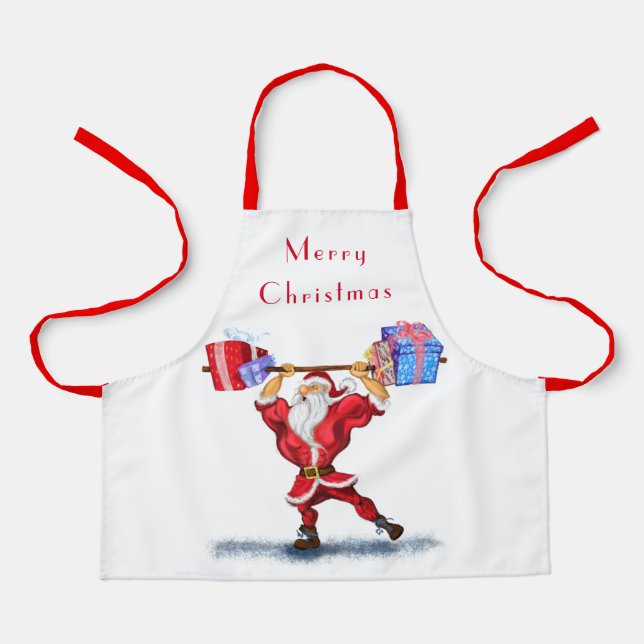 Delantal Fun Bodybuilder Santa Claus con regalos de Navidad (Anverso)