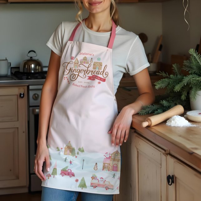 Delantal Fun Gingerbread Bakery Co Nombre de Familia Person (Fun Gingerbread Bakery Co Personalized Family Name Apron)